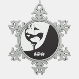 Individuelle Name Hello Black and White Golf Schneeflocken Zinn-Ornament