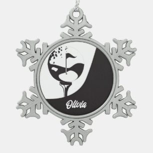 Individuelle Name Hello Black and White Golf Schneeflocken Zinn-Ornament