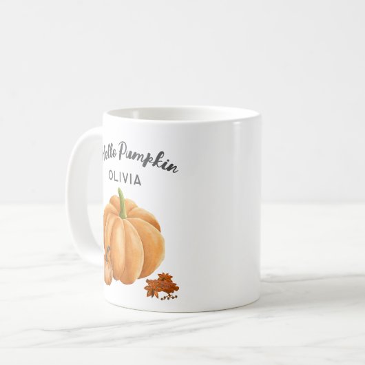 Individuelle Name Hello Pumpkin Gewürz Gemütlichen Kaffeetasse (Vorderseite Links)