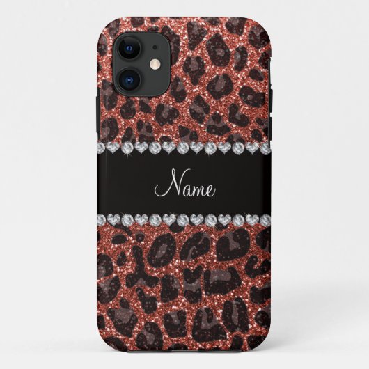 Individuelle Name, hellorange Glitzer Leopard Case-Mate iPhone Hülle (Rückseite)