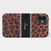 Individuelle Name, hellorange Glitzer Leopard Case-Mate iPhone Hülle (Rückseite (Horizontal))
