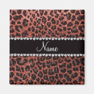 Individuelle Name, hellorange Glitzer Leopard Magnet
