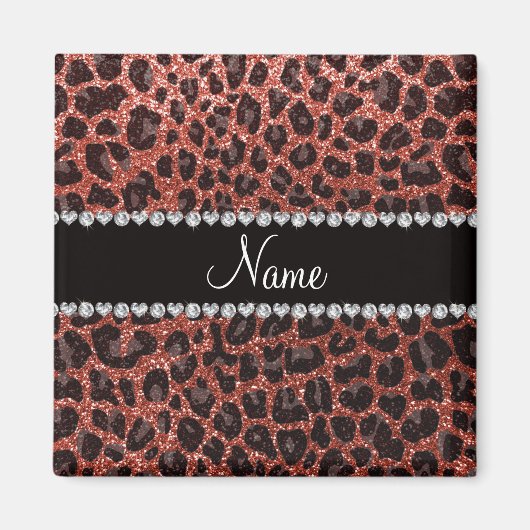 Individuelle Name, hellorange Glitzer Leopard Magnet (Vorne)