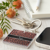 Individuelle Name, hellorange Glitzer Leopard Schlüsselanhänger (Vorderseite rechts)