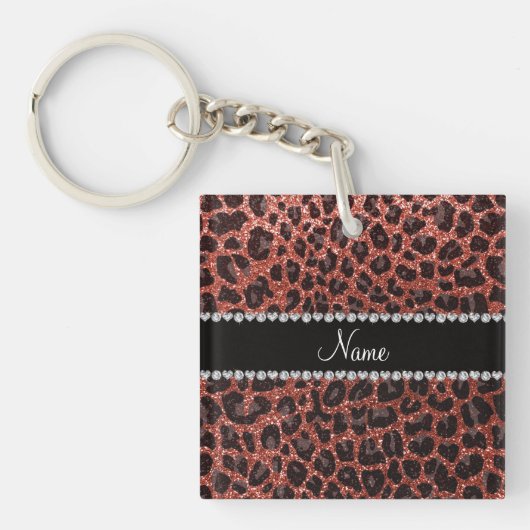 Individuelle Name, hellorange Glitzer Leopard Schlüsselanhänger (Vorderseite)