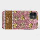 Individuelle Name hellrosa Glitzer Gold Rose Herze Case-Mate iPhone Hülle (Rückseite (Horizontal))