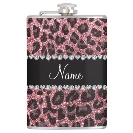 Individuelle Name hellrosa Glitzer Leopard Flachmann (Vorderseite)