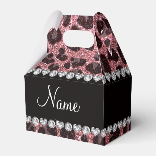 Individuelle Name hellrosa Glitzer Leopard Geschenkschachtel (Vorderseite)