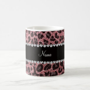 Individuelle Name hellrosa Glitzer Leopard Kaffeetasse