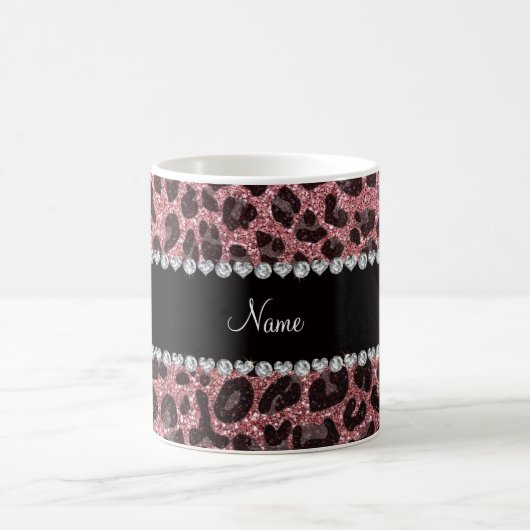 Individuelle Name hellrosa Glitzer Leopard Kaffeetasse (Mittel)