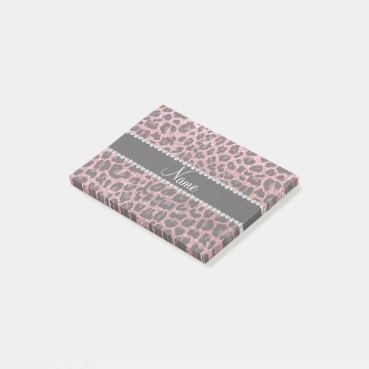 Individuelle Name hellrosa Glitzer Leopard Post-it Klebezettel (angewinkelt)