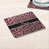 Individuelle Name hellrosa Glitzer Leopard Rechteckiger Pappuntersetzer (angewinkelt)
