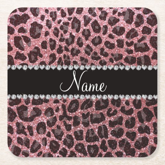 Individuelle Name hellrosa Glitzer Leopard Rechteckiger Pappuntersetzer (Vorderseite)