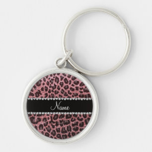 Individuelle Name hellrosa Glitzer Leopard Schlüsselanhänger