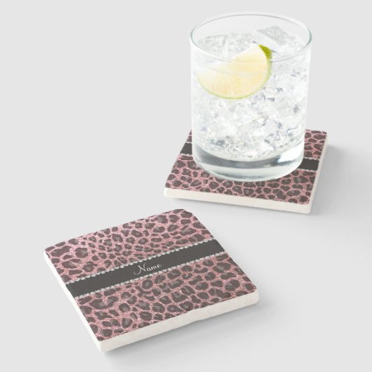 Individuelle Name hellrosa Glitzer Leopard Steinuntersetzer (Seitenansicht)