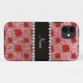 Individuelle Name hellrosa Glitzer Rose Case-Mate iPhone Hülle (Rückseite (Horizontal))