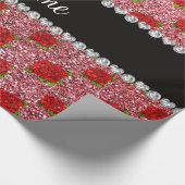 Individuelle Name hellrosa Glitzer Rose Geschenkpapier (Ecke)