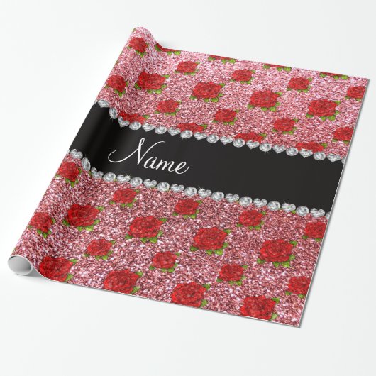 Individuelle Name hellrosa Glitzer Rose Geschenkpapier (Ungerollt)