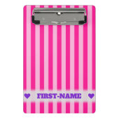 Individuelle Name + Hellrosa und tiefrosa Streifen Mini Klemmbrett (Vorderseite)