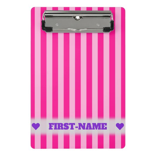 Individuelle Name + Hellrosa und tiefrosa Streifen Mini Klemmbrett (Vorderseite)
