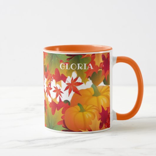 Individuelle Name Herbstlaub und Kürbis Tasse (Rechts)