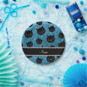 Individuelle Name Himmelblau Glitzer Schwarze Katz Pappteller (Party)