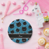 Individuelle Name Himmelblau Glitzer Schwarze Katz Pappteller (Party)