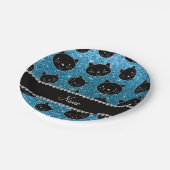 Individuelle Name Himmelblau Glitzer Schwarze Katz Pappteller (Schrägansicht)