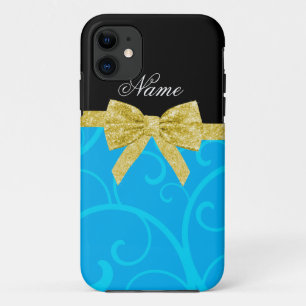 Individuelle Name Himmelblau Wirbel Goldbug Glitze Case-Mate iPhone Hülle