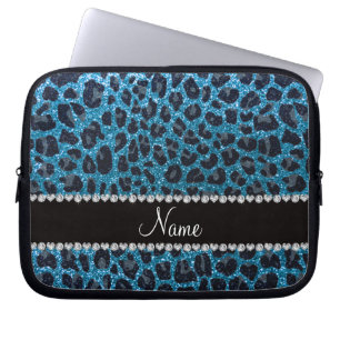 Individuelle Name Himmelsblau Glitzer Leoparden Laptopschutzhülle