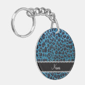 Individuelle Name Himmelsblau Glitzer Leoparden Schlüsselanhänger (Vorderseite links)