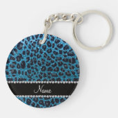 Individuelle Name Himmelsblau Glitzer Leoparden Schlüsselanhänger (Rückseite)