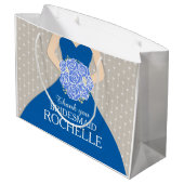 Individuelle Name Hochzeit Brautkleid blaue Tasche Große Geschenktüte (Rückseite Schrägansicht)