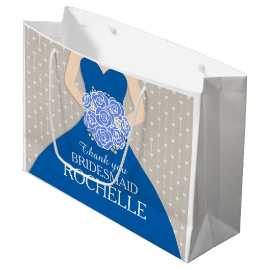 Individuelle Name Hochzeit Brautkleid blaue Tasche Große Geschenktüte (Vorderseite Schrägansicht)