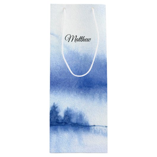 Individuelle Name | Hochzeitspapier zum Blauwinter Geschenktüte Für Weinflaschen (Vorderseite)