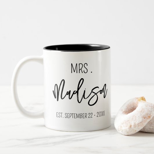 Individuelle Name Hochzeitstag Personalisiert Hoch Zweifarbige Tasse (Mit Donut)