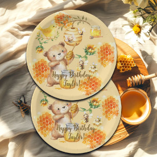 Individuelle Name Honey Bear Bienen Geburtstagspar Pappteller