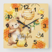 Individuelle Name Honey Bear Bienen Quadratische Wanduhr (Vorderseite)