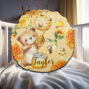 Individuelle Name Honey Bear Bienen Rundes Kissen