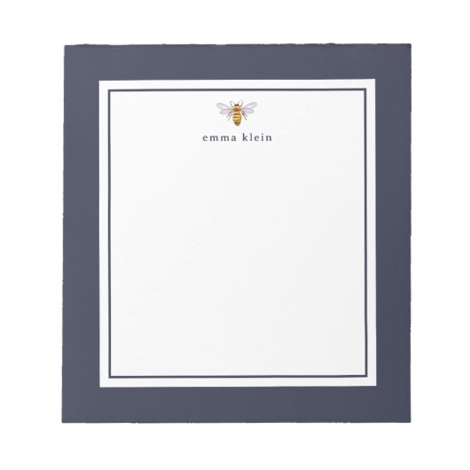 Individuelle Name Honey Bee on Navy Blue Notizblock (Vorderseite)