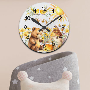 Individuelle Name Honey Bees Teddy Bear Kinderzimm Runde Wanduhr