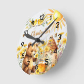 Individuelle Name Honey Bees Teddy Bear Kinderzimm Runde Wanduhr (Winkel)