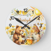 Individuelle Name Honey Bees Teddy Bear Kinderzimm Runde Wanduhr (Vorderseite)