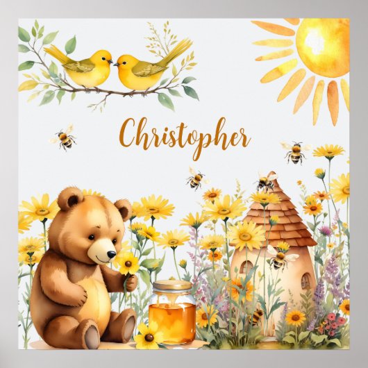 Individuelle Name Honey Bees Teddy Bear Poster (Vorne)