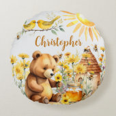 Individuelle Name Honey Bees Teddy Bear Rundes Kissen (Vorderseite)