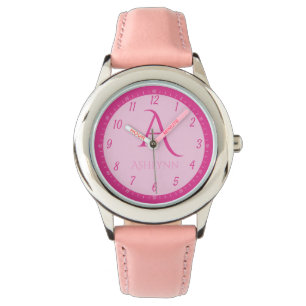 Individuelle Name Hot Pink Kids Monogram Learning Armbanduhr
