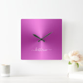 Individuelle Name Hot Pink Metallic Style Acrylic Quadratische Wanduhr (Zuhause)