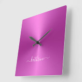 Individuelle Name Hot Pink Metallic Style Acrylic Quadratische Wanduhr (Winkel)