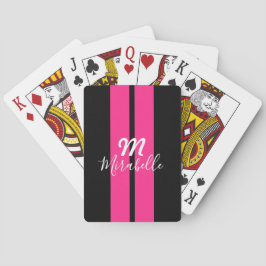 Individuelle Name Hot Pink Racing Stripe Mit Monog Spielkarten