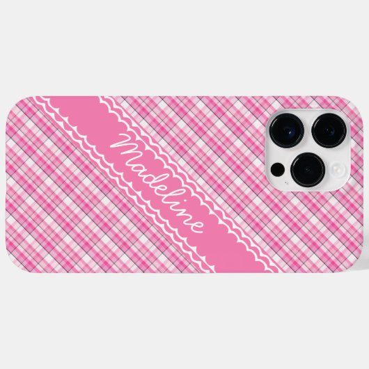 Individuelle Name Hübsch in rosa Kariertes Tartan- Case-Mate iPhone Hülle (Rückseite (Horizontal))